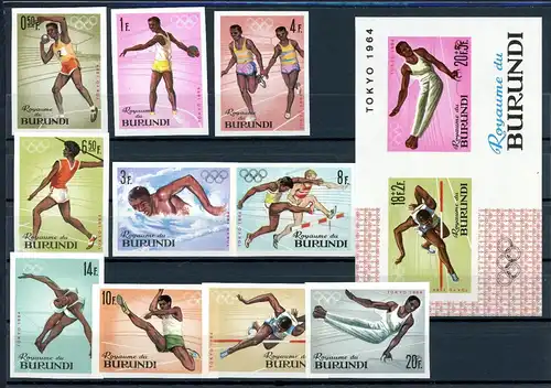 Burundi 125-135 B + Bl. 5 B postfrisch Tokio 1964 #ID144