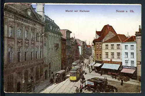 AK Neuss Rhld. Markt mit Rathaus, Pferdefuhrwerke, Strassenbahnen 1922 #HK114