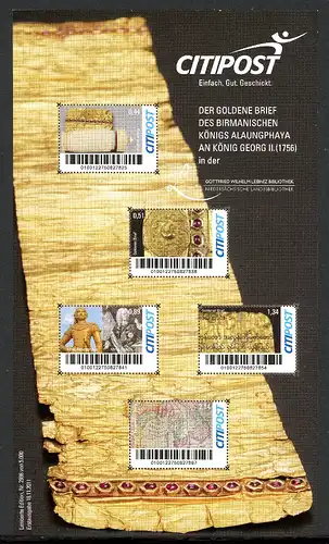 Privatpost CITIPOST Kleinbogen postfrisch Der Goldene Brief #IY841