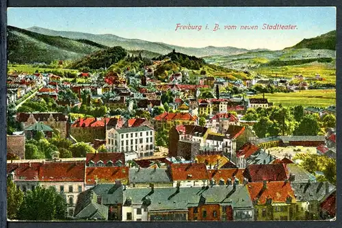 AK Freiburg/ Breisgau Totalansicht (coloriert) 1921 #HK018