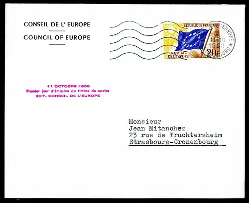 Frankreich Dienstmarke Europarat 3 Ersttagesbrief/FDC #HK194