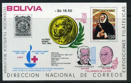 Bolivien Block 70 postfrisch Nobelpreisträger #HK250