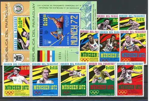 Paraguay 2139-2148, Block 158-159 postfrisch Olympia #ID281