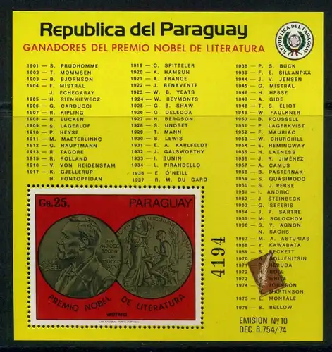 Paraguay Block 306 postfrisch Nobelpreisträger #HK248