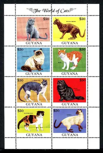 Guyana ZD-Bogen 3843-3850 postfrisch Katzen #HK201