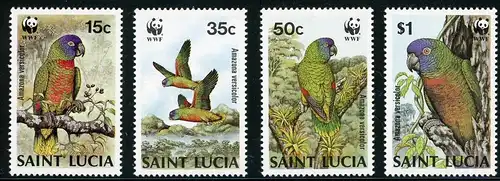 St. Lucia Satz 909-12 postfrisch Papageien/ Vögel #HO217
