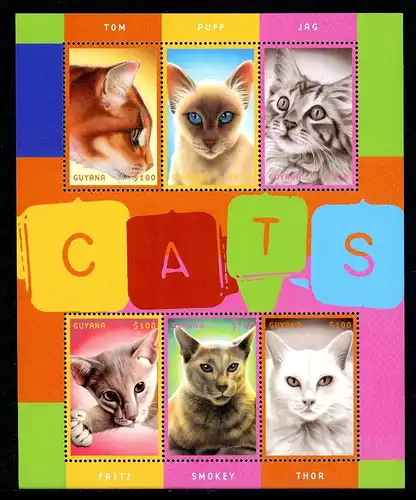 Guyana ZD-Bogen 7156-61 postfrisch Katzen #HK200