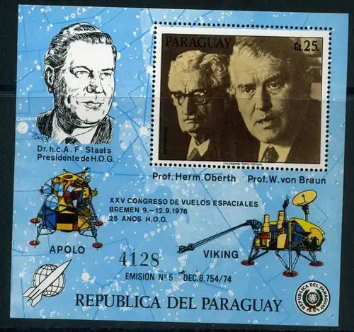 Paraguay Block 285 postfrisch Raumfahrt #HK234