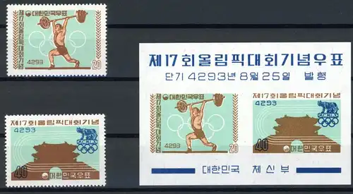 Südkorea 307-308 + Bl 148 postfrisch Olympia 1960 #ID405