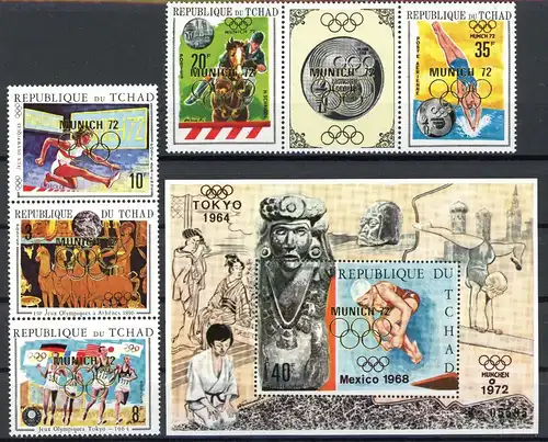 Tschad 418-422 + Bl 27 postfrisch Olympia 1972 #ID250