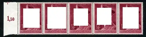 Deutsches Reich 813 y postfrisch waag. 5er Streifen #HS042