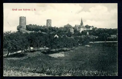 AK Kohren, LK Leipzig Totalansicht mit Burgruine 1910 #HS084