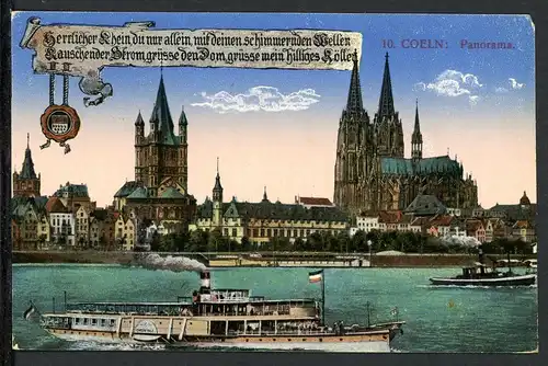 AK Köln Raddampfer vor Kölner Dom 1916 #HO505