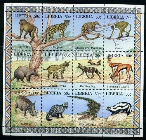 Liberia Kleinbogen 1807-1818 postfrisch afrikanische Wildtiere #HK449