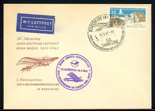 DDR Bork-Brück Gedenkflug 18.2.62 782 gestempelt #HO554