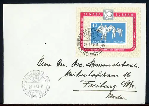 Schweiz Block 14 Lunaba 1951 Ersttagesbrief/FDC #HO537