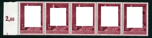 Deutsches Reich 813 y postfrisch waag. 5er Streifen #HS039