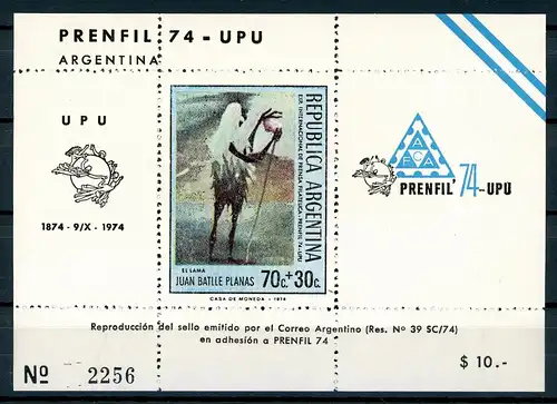 Argentinien Vignetten-Block "Prenfil `74" postfrisch #HO545