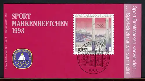 Bund Sportmarkenheftchen 1993 mit 1652 postfrisch #HO877
