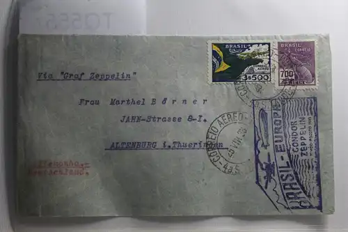 Brasilien auf Brief als Mischfrankatur via Graf Zeppelin Brasil - Europa #BA250