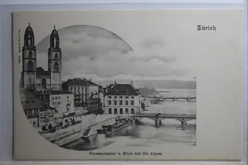 AK Zürich Grossmünster u. Blick auf die Alpen #PH391