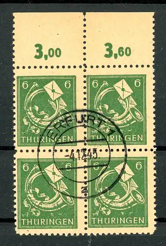 SBZ Thüringen 4er Block 95 A X a r gestempelt Fotoattest Ströh #GJ239