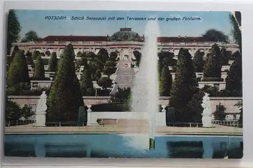 AK Potsdam Schloss Sanssouci mit den Terrassen u. Fontaine 1918 #PH744