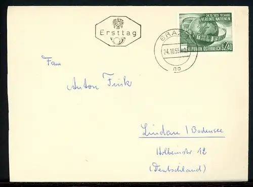 Österreich 1022 UNO Ersttagesbrief/FDC #HU091