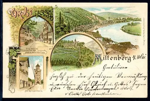 AK Kreisstadt Miltenberg Spitzenturm, Würzburger Tor, Engelsberg 1897 #HU250