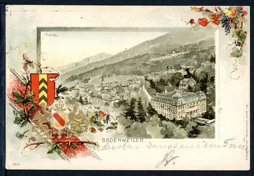 AK Badenweiler, LK Breisgau-Hochschwarzwald Stadtansicht, Römerbad 1901 #HU270