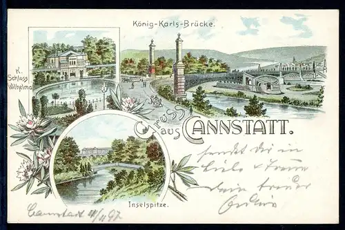 AK Canstatt (Bad Canstatt - Stuttgart) König-Karls-Brücke 1897 #HU254