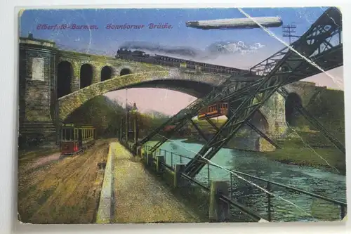 AK Elberfeld-Barmen Sonnborner Brücke Feldpost 1918 #PH846