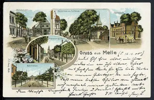 AK Melle Ldkr. Osnabrück Mühlenstr., Plettenbergerstr., Bahnhofstr. 1900 #HU453