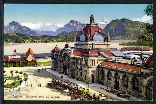 AK Luzern, Schweiz Bahnhof am Vierwaldstätter See, Alpen um 1900 #HU273