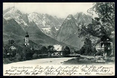 AK Garmisch Dorfansicht mit Wettersteingebirge im Hintergrund 21.07.1904 #HU319