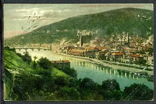 AK Heidelberg Alte Brücke, Schloß, Heiliggeistkirche, coloriert 1908 #HU340
