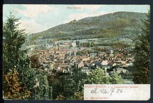 AK Baden-Baden Panorama von der Leopoldshöhe aus 26.07.1906 #HU342