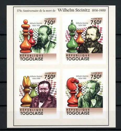 Togo 4009-4012 B postfrisch als Kleinbogen Schach #GI966