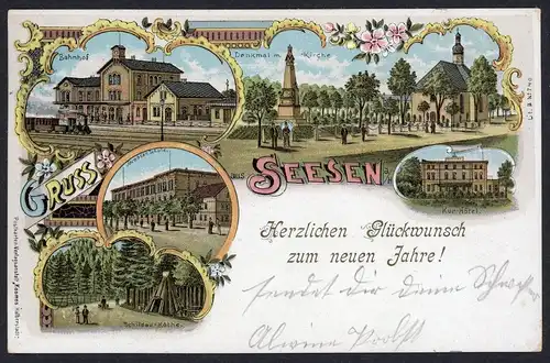 AK Seesen Landkreis Goslar Kur-Hotel, Bahnhof, Jacobsen-Schule 1901 #HU392