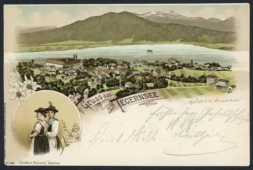 AK Tegernsee Landkreis Miesbach Tracht, Panorama 1897 #HU398