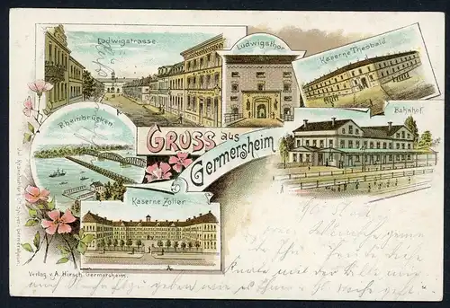 AK Germersheim Kaserne Zoller und Theobald, Ludwigstor, Bahnhof 1903 #HU471