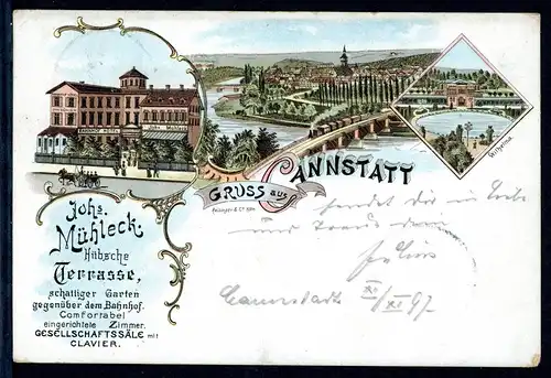AK Canstatt (Bad Canstatt - Stuttgart) Gasthaus Johs. Mühleck 1897 #HU272