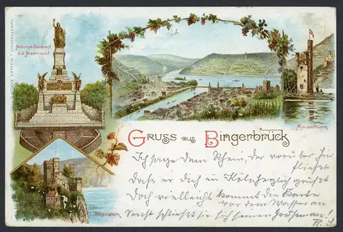 AK Bingerbrück Ldkr. Mainz-Bingen Mäuseturm, Rheinstein, Denkmal 1898 #HU475