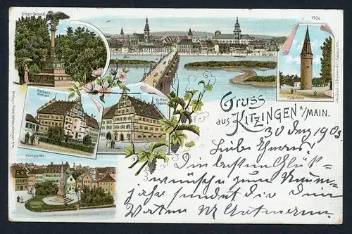 AK Kitzingen Rathaus, Krieger-Denkmal, Falterturm, Königsplatz 1903 #HX004