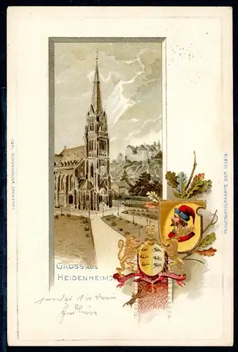 AK Kreisstadt Heidenheim Passpartoutkarte mit Stadtwappen 1900 #HU251