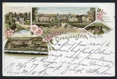 AK Oranienstein Diez Rhein-Lahn-Kreis Trinkhalle im Hain, Schloß 1905 #HU484
