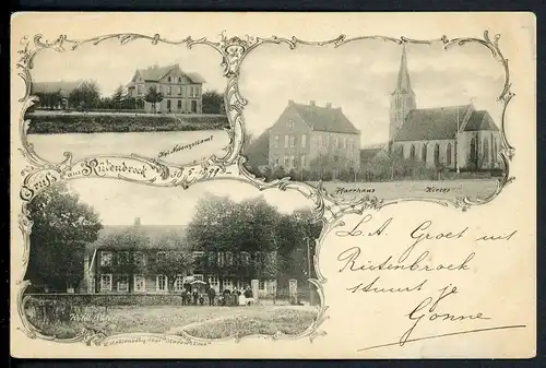 AK Rütenbrock Haren Ldkr. Emsland Hotel Büter, Nebenzollamt, Kirche 1899 #HU444