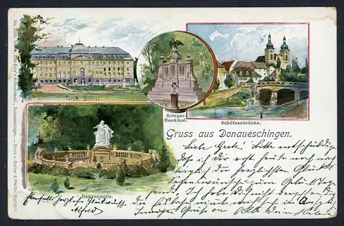 AK Donaueschingen Schwarzwald-Baar-Kreis Donauquelle Krieger-Denkmal 1904 #HX005
