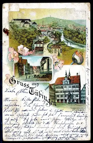 AK Tübingen Holzmarkt, Rathaus, Panorama 1896 #HU290