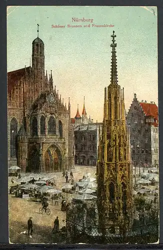 AK Nürnberg Schöner Brunnen und Frauenkirche 1921 #HU359